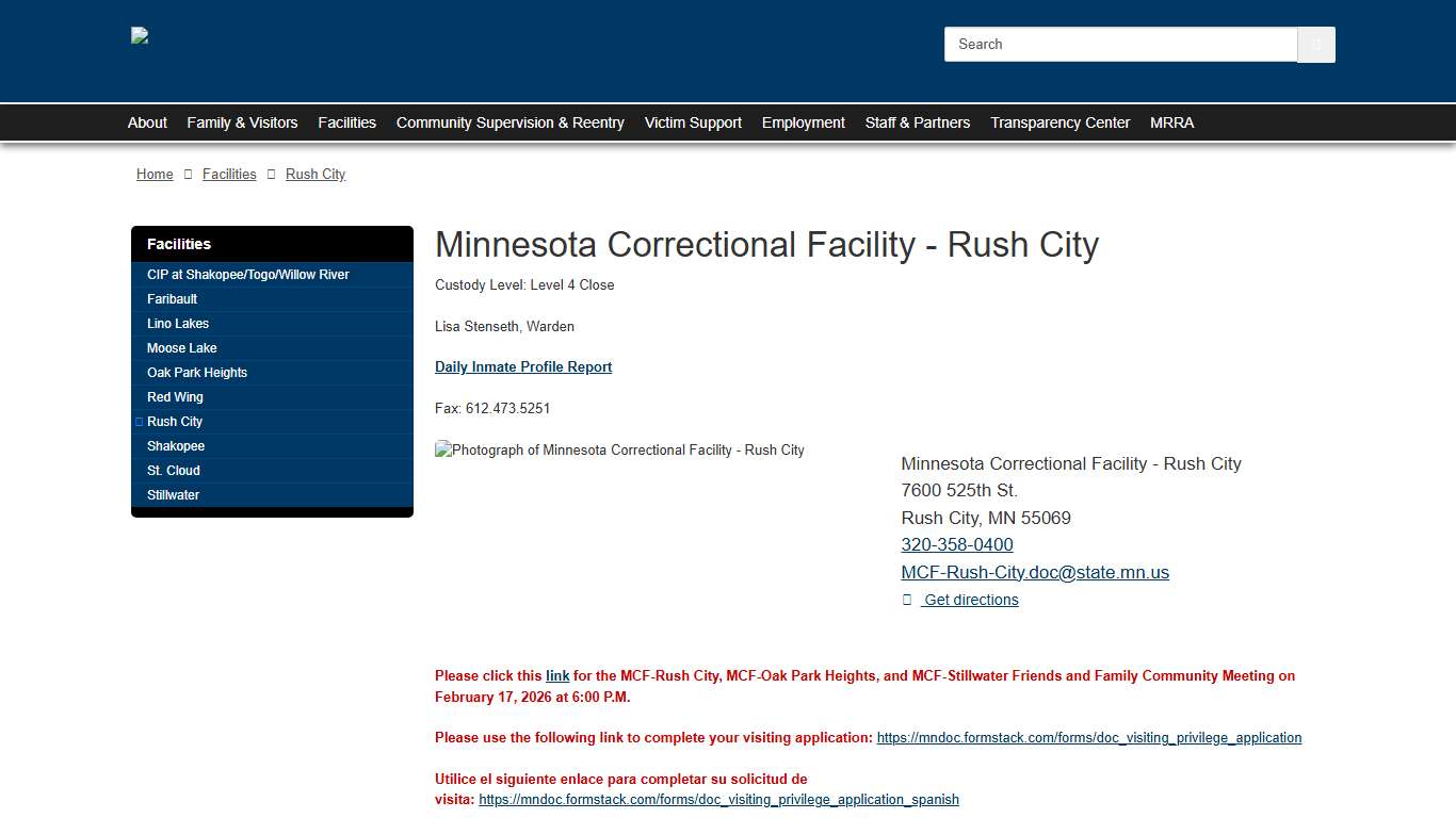 Rush City / Department of Corrections