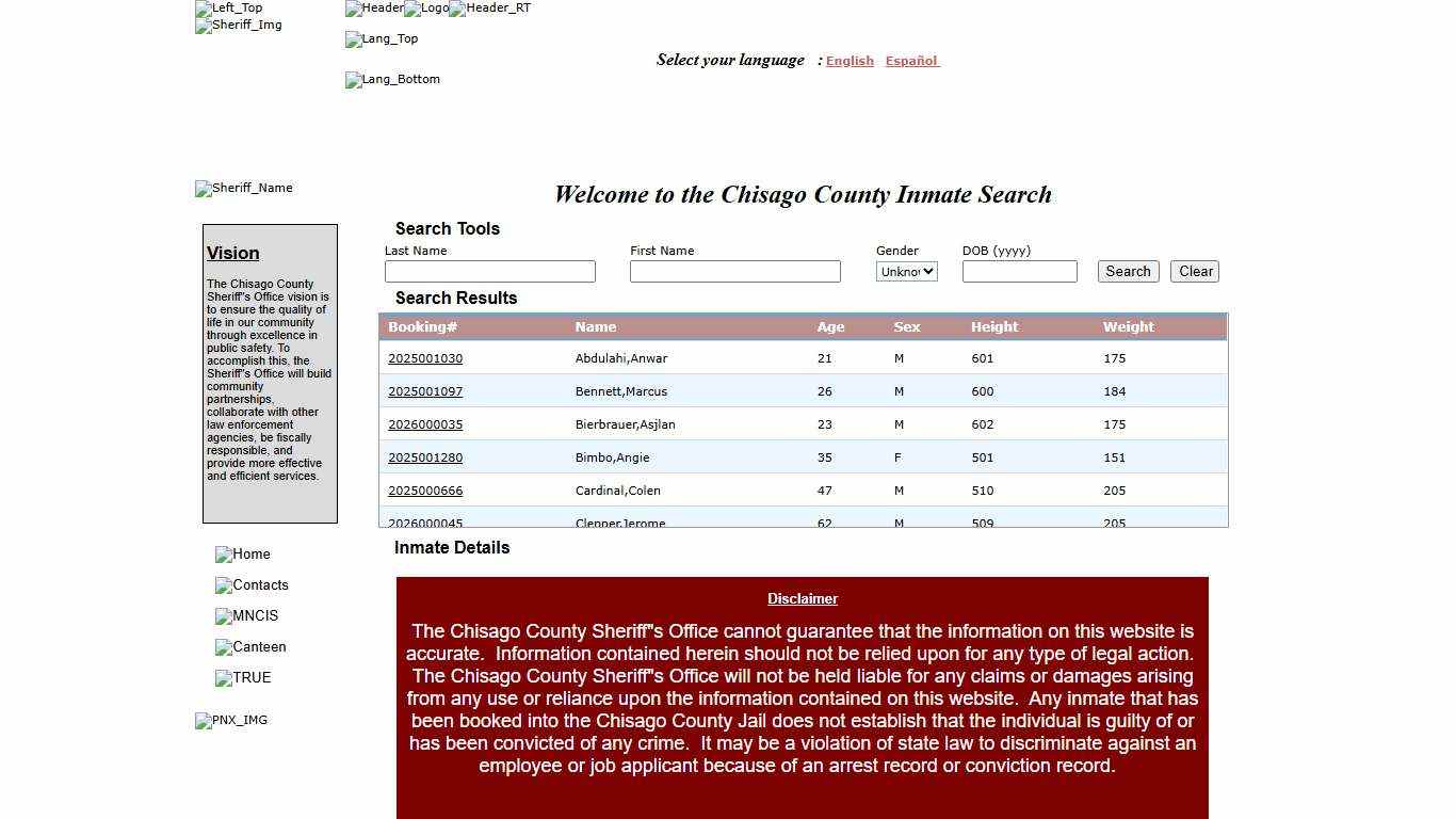 :: Chisago County Inmate Locator ::