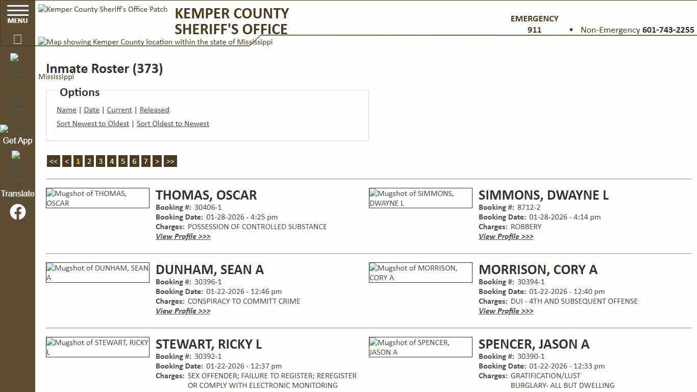 Inmate Roster - Current Inmates Booking Date Descending - Kemper County Sheriff MS